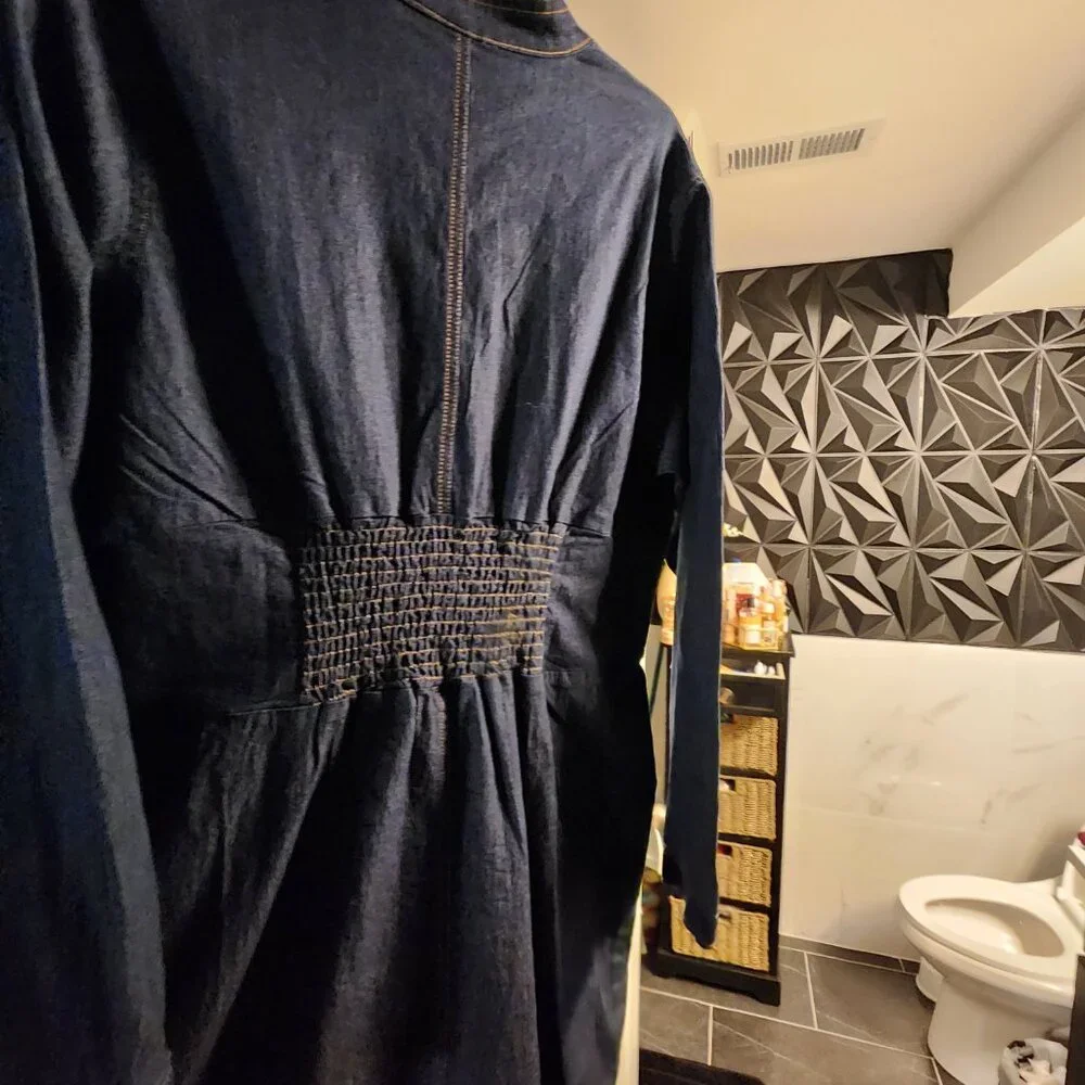 Ashley Stewart Women Chambray Zip Up Long Sleeve Maxi Shirt Dress Size 18 - Picture 4 of 5